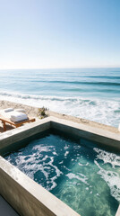 Relaxing ocean view from a hot tub at a beachfront property during a sunny day