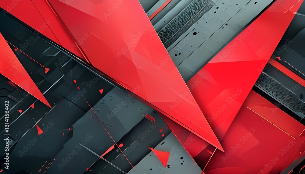 Poster dynamic geometric patterns in red and black abstract art modern design digital artwork close-up view