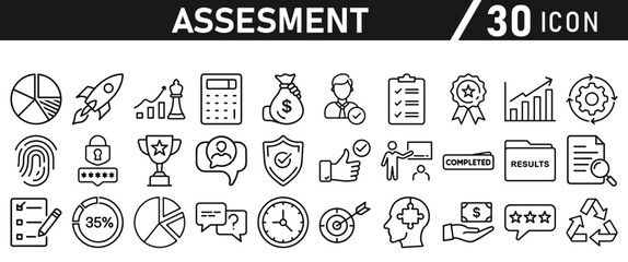 Assessment icon set. Icon in liner style for website and mobile app. Vector illustration