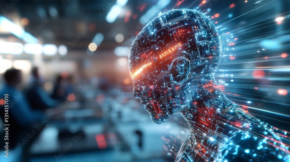 Poster futuristic ai concept displaying advanced technology in a high-tech environment