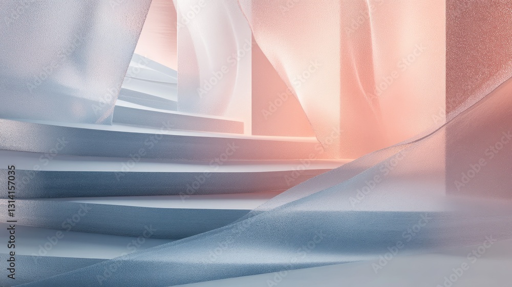 Poster an abstract composition featuring architectural forms and delicate flowing fabric