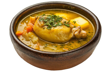 Panamanian sancocho de gallina chicken soup isolated on transparent white background