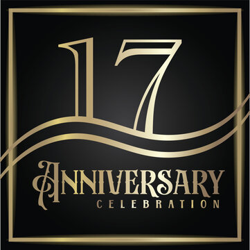 17 years anniversary, birthday logo label. Year. Vector illustration design. Isolated against a black background