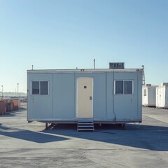 A temporary airport terminal constructed for remote areas with limited infrastructure