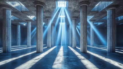Fototapeta premium Sunbeams Illuminate Concrete Classical Hallway