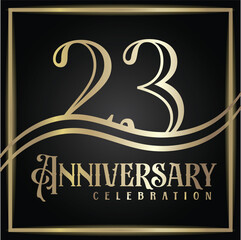 23 years anniversary, birthday logo label. Year. Vector illustration design. Isolated against a black background