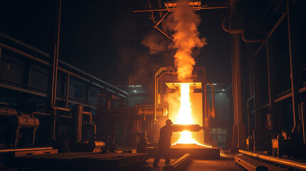 Molten Metal Pouring in a High-Tech Foundry &ndash; Industrial Steel Manufacturing
