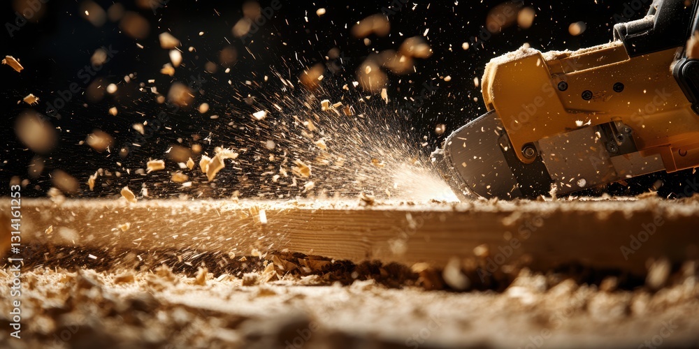 Aufkleber crafting wood masterpieces with precision from a powerful cutting tool generative ai