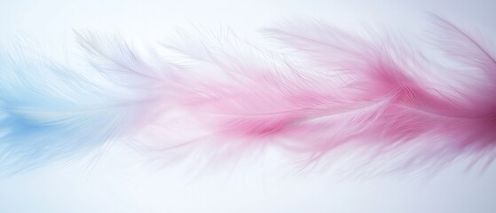 Obraz premium Close-up of three feathers in different colors - blue, pink, and white.