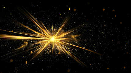 Golden Light Burst With Glitter Sparkle Shine Effect On Black Background Festive Christmas Holiday Celebration Design