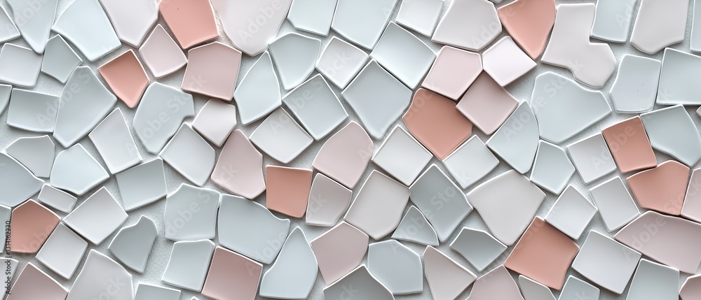 Poster close-up of a wall made up of small, irregularly shaped tiles. the tiles are arranged in a grid-like
