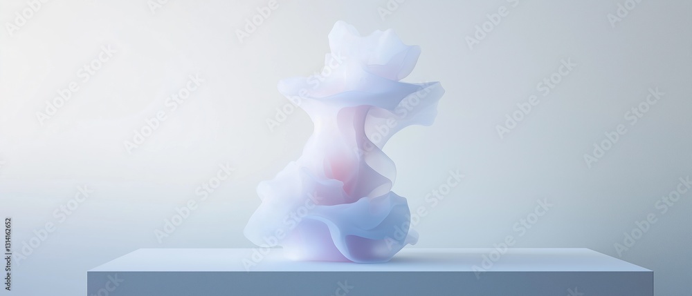 Poster 3d rendering of a sculpture on a white pedestal. the sculpture is made up of multiple layers of whit