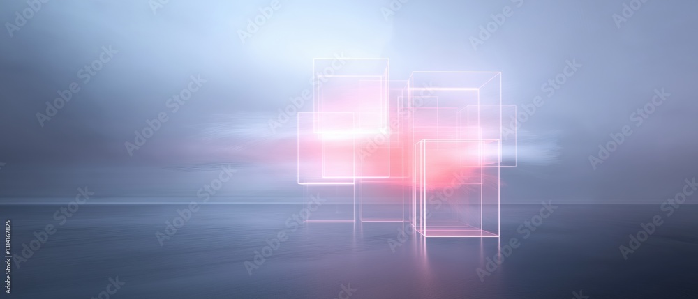 Poster abstract digital art piece that appears to be a 3d rendering of a futuristic cityscape. the backgrou