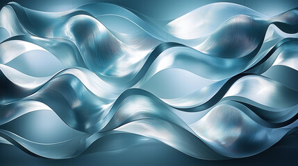 Fototapeta premium Abstract metallic waves on blue background create smooth and radiant texture