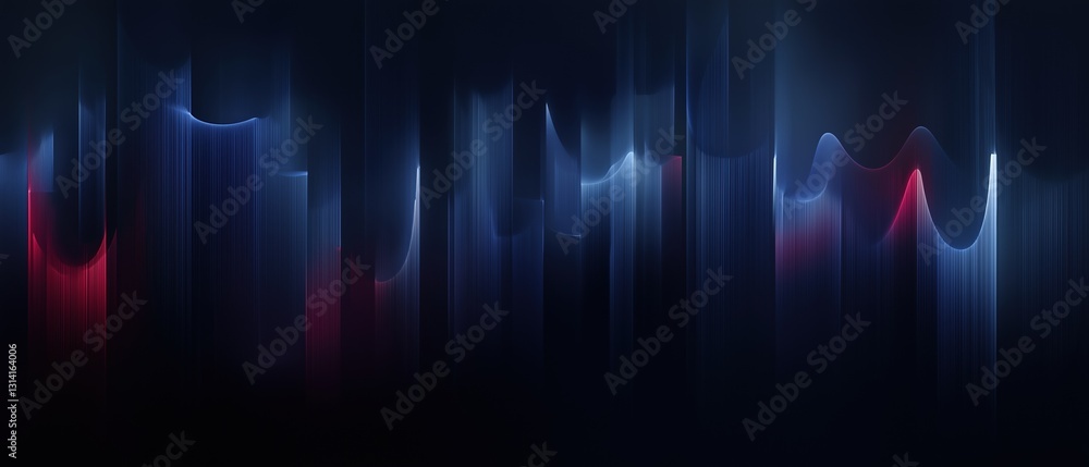 Poster abstract digital art piece with a dark blue background. the background is made up of multiple vertic