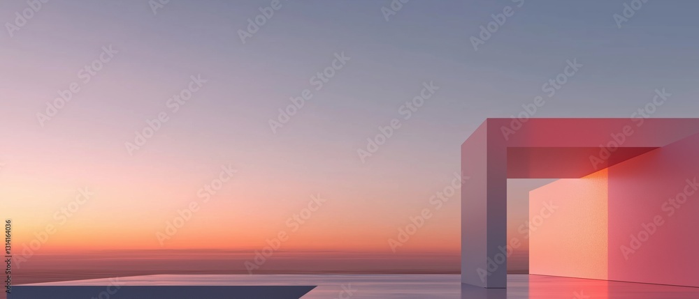 Poster digital art piece that appears to be a 3d rendering of a modern abstract composition. the background