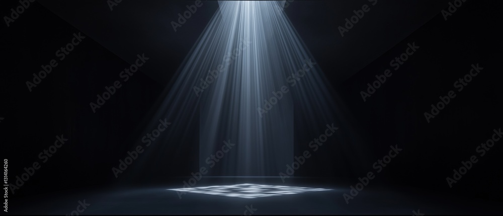 Aufkleber dark room with a spotlight shining down on a square-shaped floor. the floor is made up of white squa