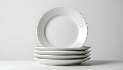 Fototapeta premium A neatly stacked pile of white plates, perfectly aligned in the center.