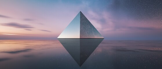 3d rendering of a pyramid-shaped object in the middle of a body of water.