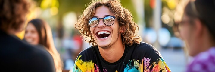 Happy Young Person Laughing Outdoors Candid Photo
