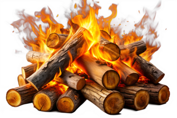 Burning Wood Logs with Bright Orange Flames in Photo-Realistic Style