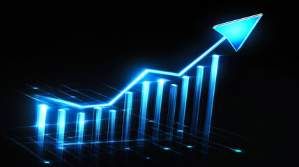 Graph represents upward trend in data visualization with glowing elements and modern design