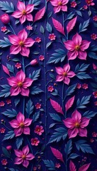 Intricate purple floral pattern, vibrant hues, lush texture, botanical, lavender, romantic