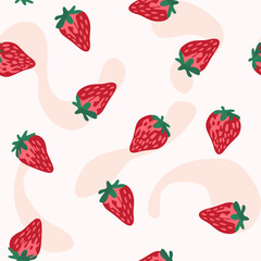 Strawberry seamless template. Red berry background. Vector flat illustration for packaging and textiles.