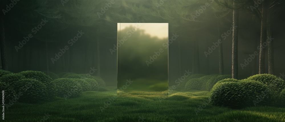 Aufkleber digital art piece that appears to be a landscape photograph of a forest. the background is a dense f