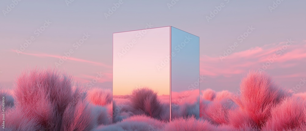 Poster digital art piece that appears to be a photograph of a tall, rectangular structure in the middle of 
