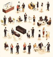 Obraz premium Business people isometric kit for creating your office with the men and women in corporate attire isolated on a light background illustration