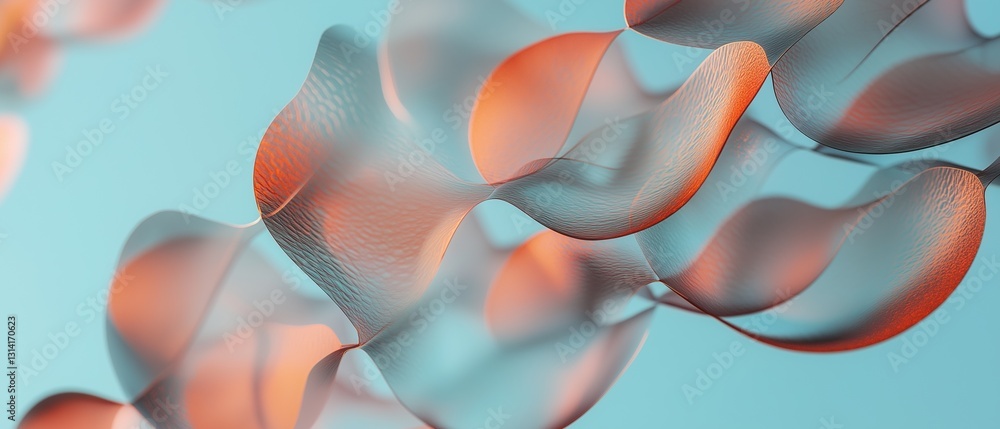 Aufkleber abstract digital art piece with a blue background. it features a group of orange and grey wavy lines