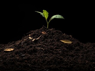 Young sprout emerging from fertile soil