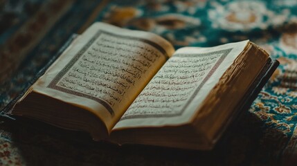 Obraz premium An open book displaying ancient script on pages with gold trim