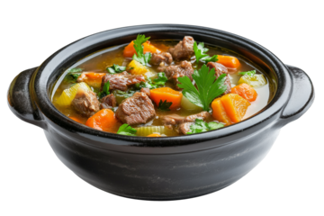 Tajik shurbo meat and vegetable soup isolated on transparent white background