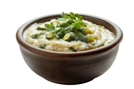 Sudanese aseeda porridge with okra stew isolated on transparent white background