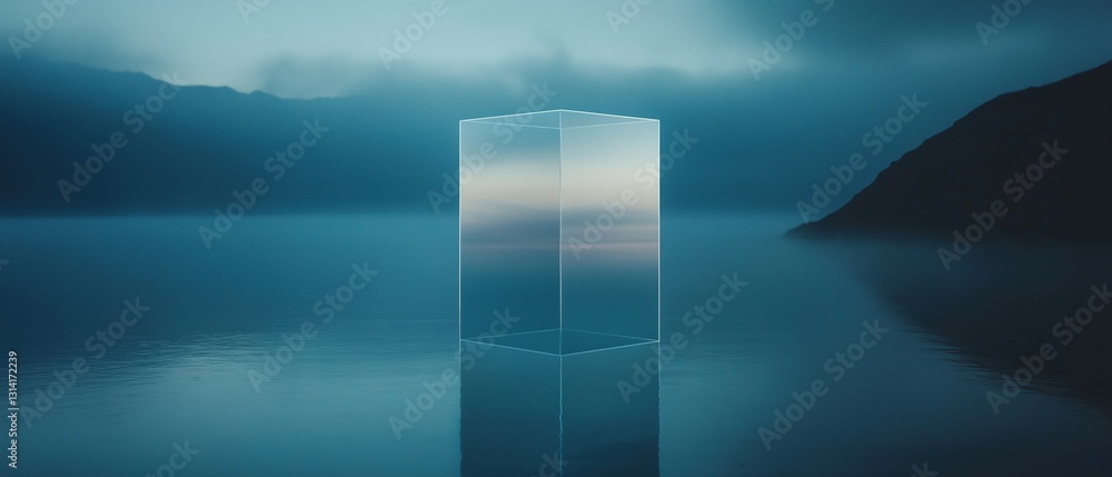 Poster digital art piece that appears to be a photograph of a tall, rectangular structure in the middle of 