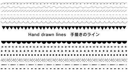 line-1　手描きの飾り罫セット。色々なライン。シンプルな手描きの罫線。