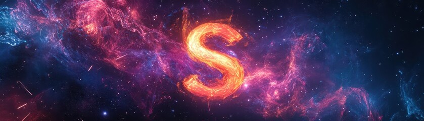 A stunning image of a vibrant galaxy, featuring swirling bright orange and deep blue hues. At its center, a luminous star cluster forms an intricate 'S' shape, captivating the viewer.