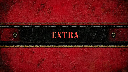 Red textured background with black leather band;  EXTRA in red lettering