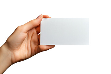 Obraz premium Blank White Card Held in Hand Against Black Background