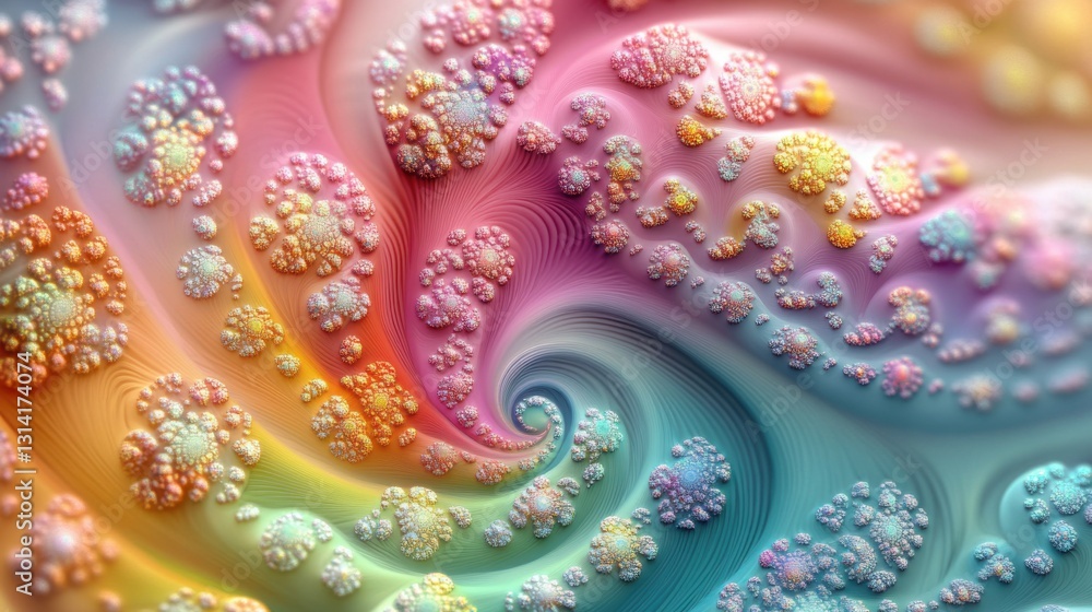 Poster liquid swirl patterns and requested a pastel cute style. abstract colorful fractal spiral pattern ba