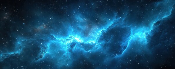 Fototapeta premium A captivating image of a vibrant blue nebula, swirling with intricate patterns and hues, set against a backdrop of countless twinkling stars, creating a mesmerizing cosmic scene.