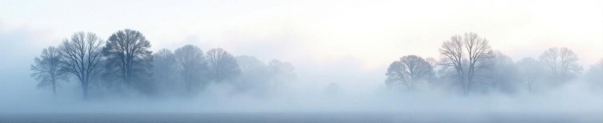 Silhouetted trees in thick fog, isolated on white, gothic, nature