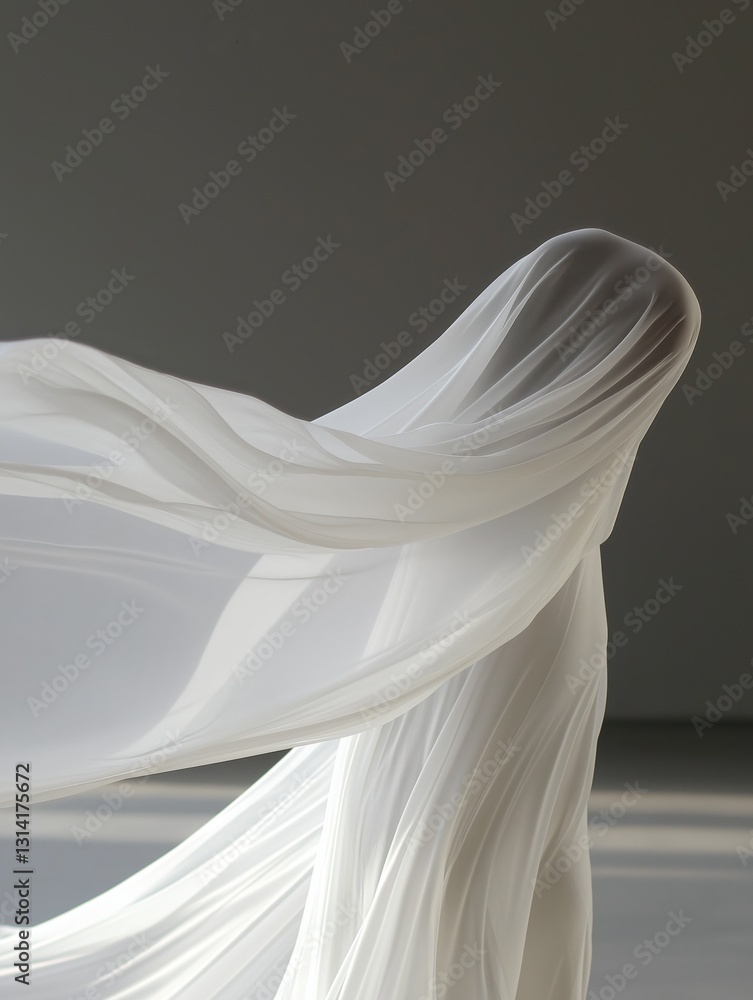 Poster close-up of a white fabric that is flowing in the wind. the fabric appears to be made of a smooth, s