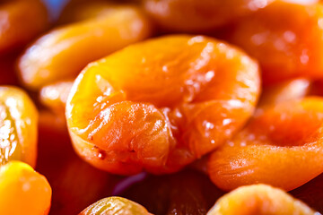 Close-up of soft apricots, dried and pitted