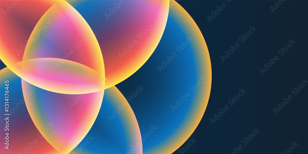 Poster abstract background, header or banner design with large red, orange, yellow and blue overlaying glob