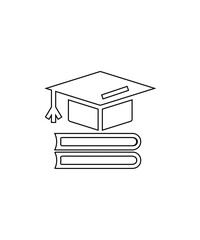 graduation cap and books icon in thin outline