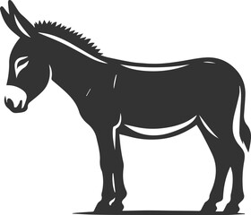 Donkey standing still head slightly tilted vector silhouette animal design