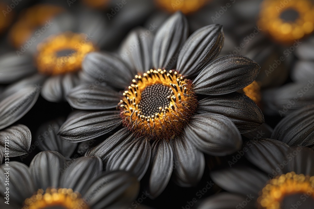 Aufkleber unique black flowers with golden centers create a striking visual arrangement in an artistic display